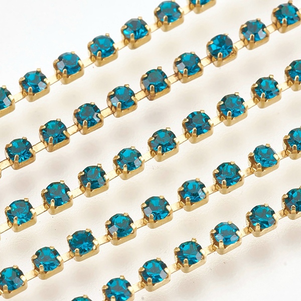 

PandaHall Brass Rhinestone Strass Chains, Rhinestone Cup Chain, 2880pcs rhinestone/bundles, Grade A, Blue Zircon, 2mm, about 28.87 Feet..., Cyan
