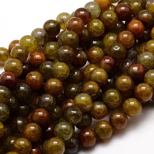 

PandaHall Dyed Natural Agate Round Beads Strands, Olive, 6mm, Hole: 1mm, about 64pcs/strand, 14.7 inch Crackle Agate Round Green
