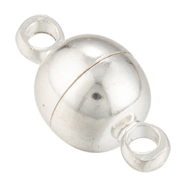 

PandaHall Brass Magnetic Clasps with Loops, Round, Silver Color Plated, 11.5x6mm, Hole: 1.2mm Brass