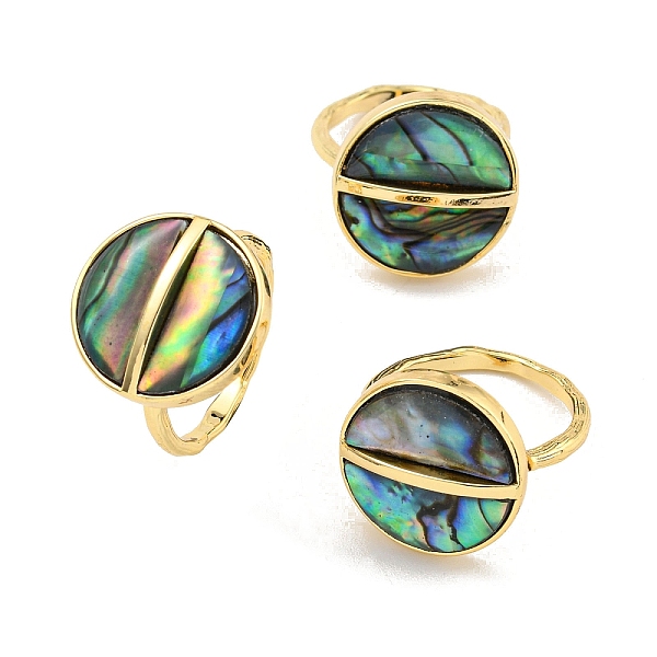 

PandaHall Brass Open Cuff Rings, with Abalone Shell, Jewely for Women, Round, Real 14K Gold Plated, US Size 7 1/4(17.5mm) Paua Shell Round