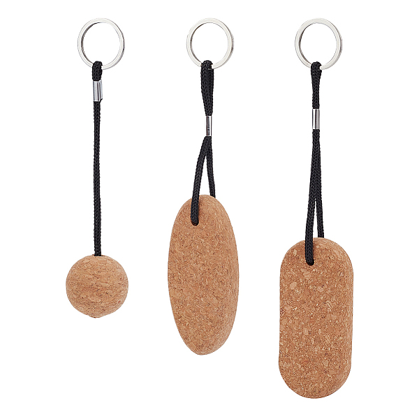 

PandaHall 3Pcs 3 Style Creative Environmental Protection Cork Keychains, with Iron Ring, for DIY Bag Decoration Pendant Key Chain, Round &..., Multicolor
