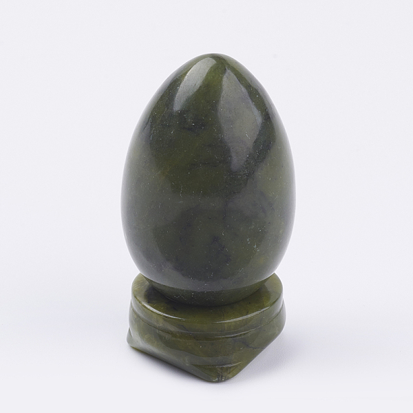 

PandaHall Natural Xinyi Jade/Chinese Southern Jade Display Decorations, with Base, Egg Shape Stone, 56mm, Egg: 47x30mm Jade Egg