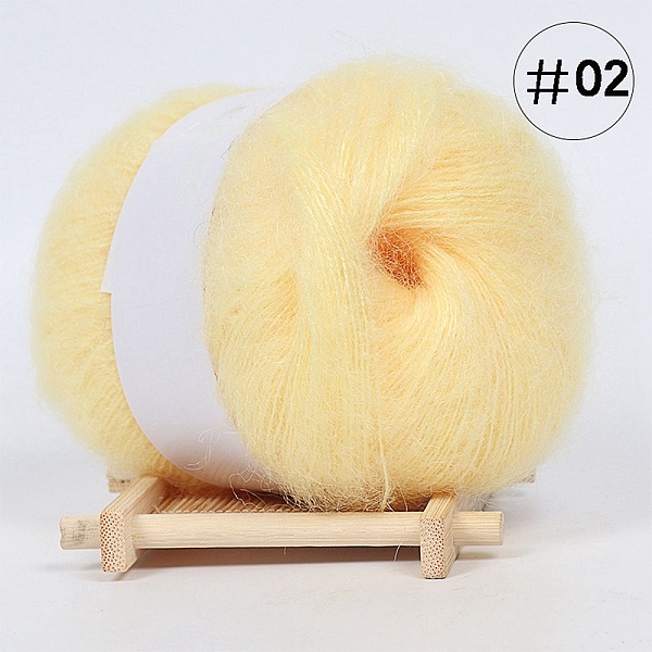 25g Angora Mohair Wool & Acrylic Fiber Knitting Yarn, for Shawl Scarf Doll Crochet Supplies, Round, Lemon Chiffon, 1mm