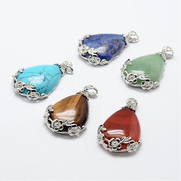 

PandaHall Natural & Synthetic Mixed Stone Pendants, with Brass Findings, teardrop, Platinum, 40.5x27x8.5mm, Hole: 4x6.5mm Mixed Stone...