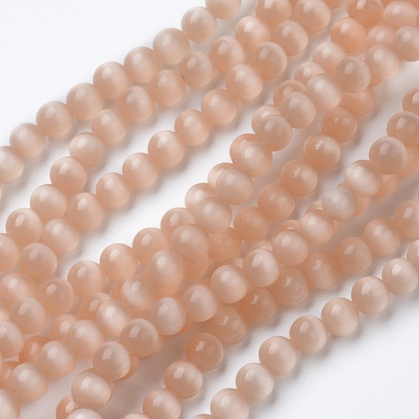 

PandaHall Cat Eye Beads, Round, Navajo White, 10mm, Hole: 1mm, about 39pcs/strand, 15 inch Glass Round Orange