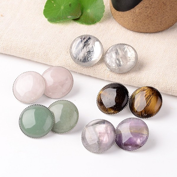 

PandaHall Natural Mixed Stone Dome/Half Round Clip-on Earrings, with Platinum Plated Brass Findings, 21mm Mixed Stone