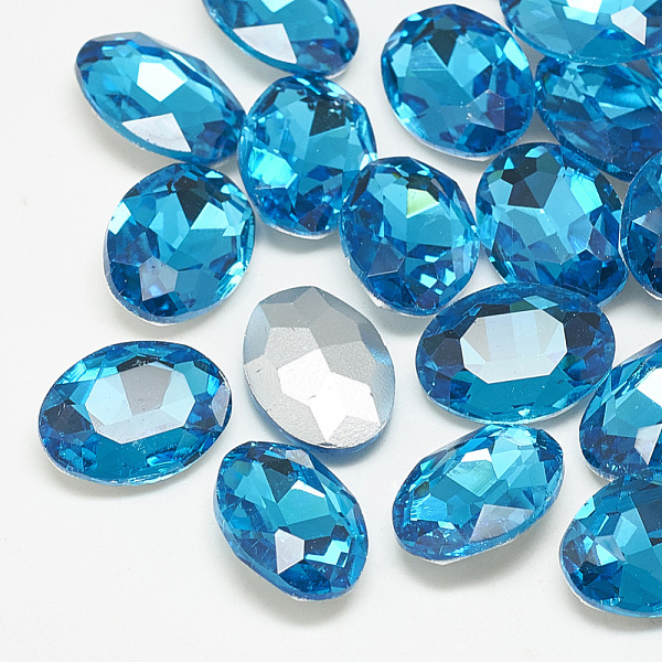 

PandaHall Pointed Back Glass Rhinestone Cabochons, Back Plated, Faceted, Oval, Aquamarine, 12x10x5mm Glass Rhinestone Oval Blue