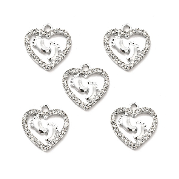 

PandaHall Alloy Rhinestone Pendants, Platinum Tone Hollow Out Heart with Footprint Charms, Crystal, 18x17.5x2.4mm, Hole: 2mm..., Clear