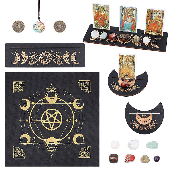 

PandaHall CREATCABIN Wiccan Altar Supplies Decorative, Including Wooden Tarot Card Stand Holder, Square Altar Tarot Tablecloth, Mixed..., Multicolor