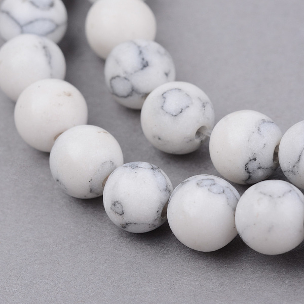 

PandaHall Synthetic Howlite Beads Strands, Round, Frosted, 8~8.5mm, Hole: 1mm, about 47pcs/strand, 15.5 inch Howlite Round