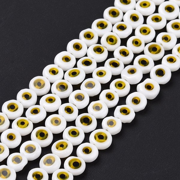 

PandaHall Handmade Evil Eye Lampwork Flat Round Bead Strands, White, 6x3mm, Hole: 1mm, about 65pcs/strand, 14 inch Lampwork Evil Eye White