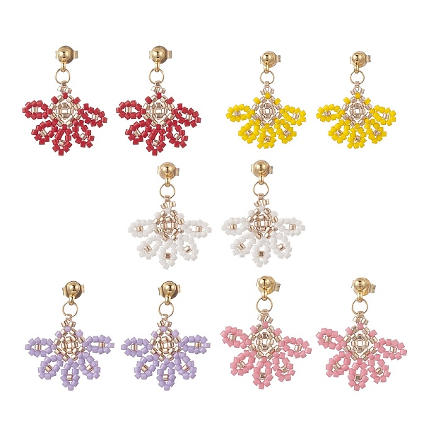 

PandaHall Glass Seed Braided Flower Dangle Stud Earrings, 304 Stainless Steel Jewelry for Women, Mixed Color, 25~26mm, Pin: 0.8mm Glass..., Multicolor