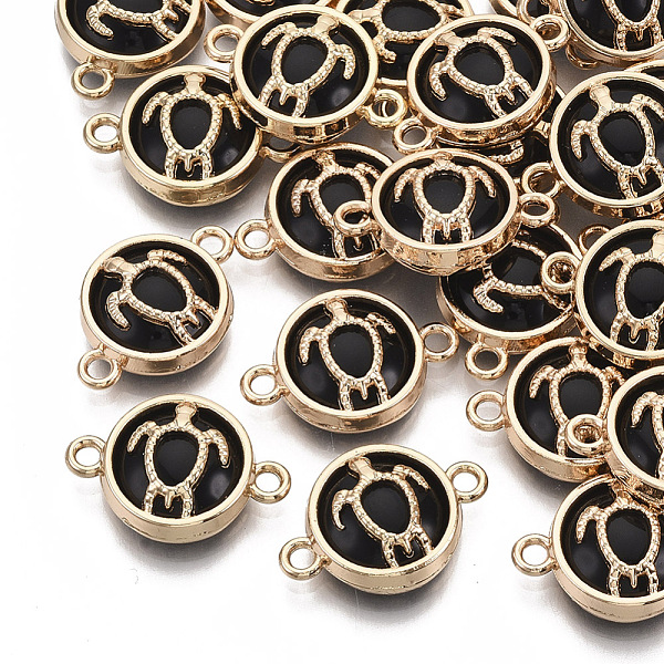 

PandaHall Glass Links connectors, with Light Gold Plated Alloy Findings, Flat Round with Tortoise, Black, 13.5x19.5x5.5mm, Hole: 1.6mm...