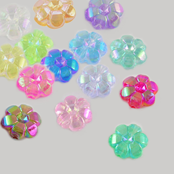 

PandaHall Transparent Acrylic Beads, Flower, AB Plated, Mixed Color, 10x4mm, Hole: 1mm, about 2000pcs/500g Acrylic Flower Multicolor