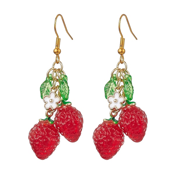 

PandaHall Red Glass Dangle Earrings, Cluster Earrings, Strawberry, 55x12.5mm Glass Strawberry