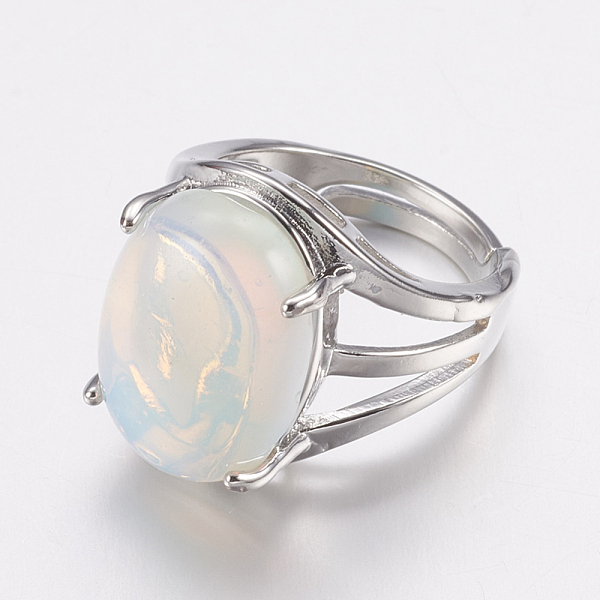 

PandaHall Opalite Wide Band Finger Rings, with Brass Ring Findings, Oval, 18mm Opalite