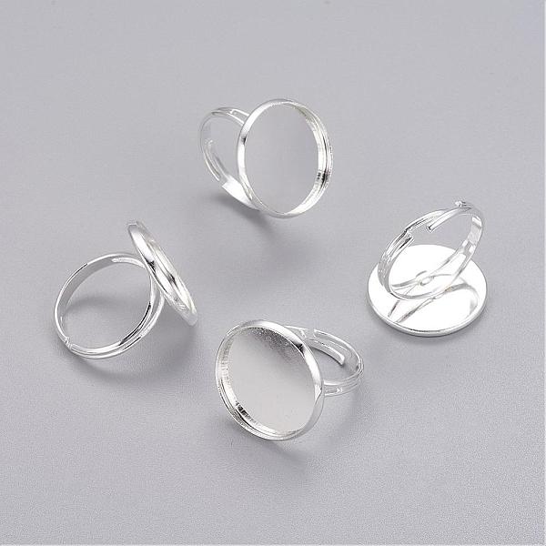 

PandaHall Adjustable Brass Pad Ring Bases, Silver Color Plated, Size: Ring: about 17mm inner diameter, Tray: 20mm in diameter, inner round...