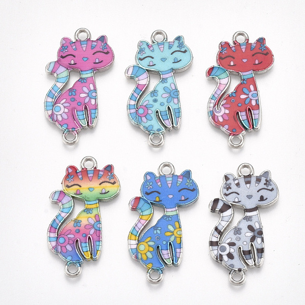 

PandaHall Printed Alloy Kitten Links connectors, with Enamel, Cartoon Cat, Platinum, Mixed Color, 29.5x16.5x2mm, Hole: 1.8mm Alloy Cat Shape..., Multicolor