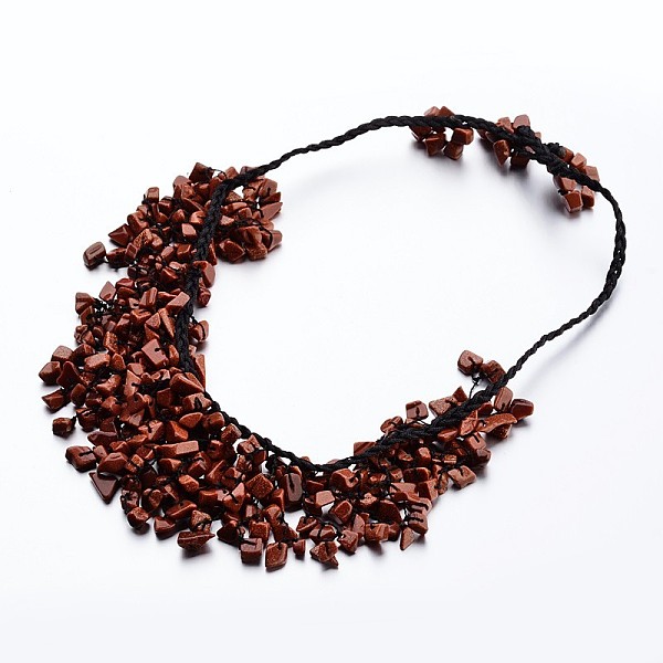 

PandaHall Chips Synthetic Goldstone Beaded Bib Statement Necklaces, 18 inch Goldstone