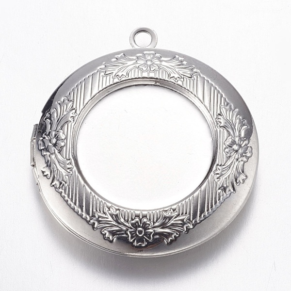 

PandaHall Brass Locket Pendants, Flat Round with Flower, Platinum, 32.5x6mm, Hole: 2mm Brass Flat Round