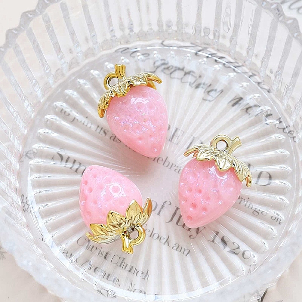 

PandaHall Acrylic Pendants, Strawberry, Pearl Pink, 32x23mm Acrylic Strawberry
