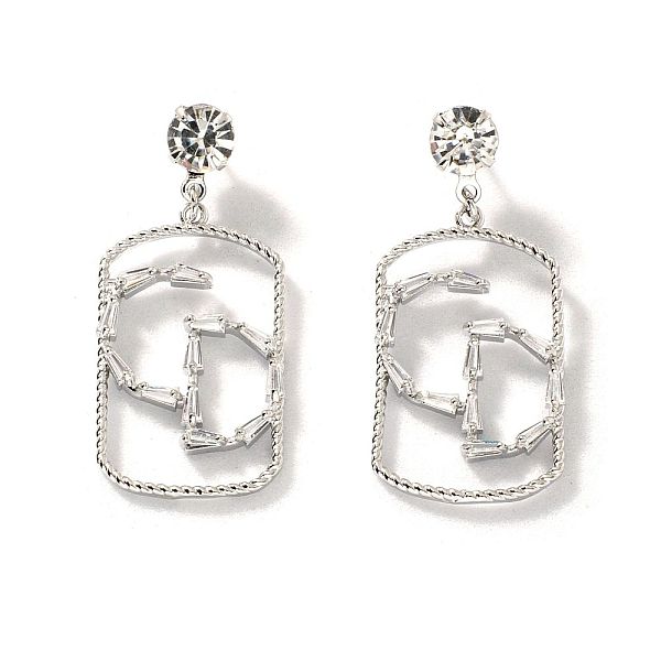 Geometric Hollow Brass Clear Cubic Zirconia Stud Earrings