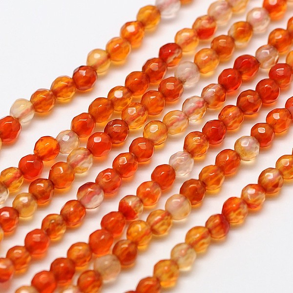 

PandaHall Natural Carnelian Bead Strands, Faceted Round, Dyed & Heated, 3mm, Hole: 0.8mm, about 130pcs/strand, 15.2 inch Carnelian Round