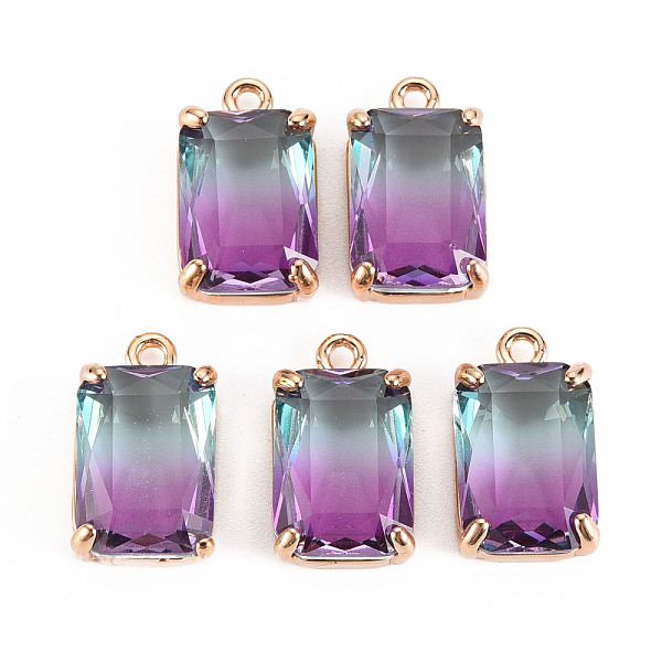 

PandaHall Gradient Color Glass Pendants, with Brass Prong Settings, Faceted, Rectangle, Light Gold, Orchid, 17x10x5.5mm, Hole: 1.6mm..., Purple