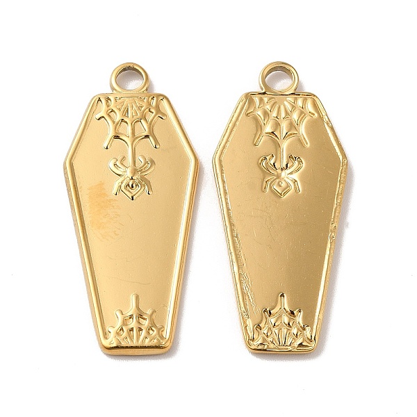 

PandaHall Ion Plating(IP) Halloween 304 Stainless Steel Pendants, Coffin with Spider Charm, Real 18K Gold Plated, 32x14x2mm, Hole: 2.5mm 304...