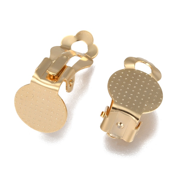 

PandaHall 304 Stainless Steel Clip-on Earring Findings, with Round Flat Pad, Flat Round, Golden, Tray: 9.8mm, 16x10x7mm 304 Stainless Steel