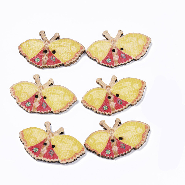 

PandaHall 2-Hole Wooden Buttons, Single-Sided Printed, Butterfly, Colorful, 27x45x3mm, Hole: 1.8mm Wood Butterfly
