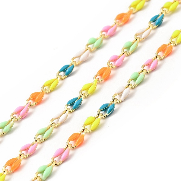 

PandaHall Brass Enamel Curb Chains, Soldered, with Spools, Real 18K Gold Plated, Colorful, 7x3x1.7mm Brass