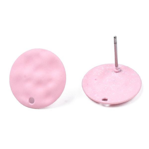 

PandaHall Spray Painted Iron Stud Earring Findings, with Hole, Flat Round, Pink, 14mm, Hole: 1.4mm, Pin: 0.7mm Iron Flat Round Pink