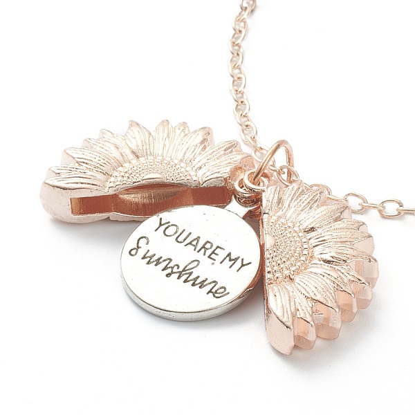 

PandaHall Openable Alloy Pendant Necklaces, with Cable Chains, Sunflower with Word You Are My Sunshine, Rose Gold, 20.08 inch(51cm) Alloy