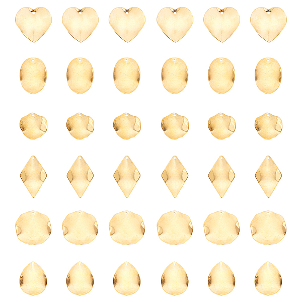 

PandaHall DICOSMETIC 36Pcs 6 Style 304 Stainless Steel Pendants, Golden, Leaf & Heart & Teardrop, Golden, 16~26x15.5~23.5x1~2mm, Hole: 1.2mm...
