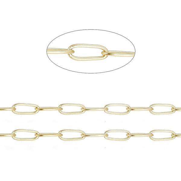 

PandaHall Ion Plating(IP) 304 Stainless Steel Paperclip Chains, Soldered, with Spool, Golden, 5.5x2.2x0.5mm, 20m/roll. 304 Stainless Steel