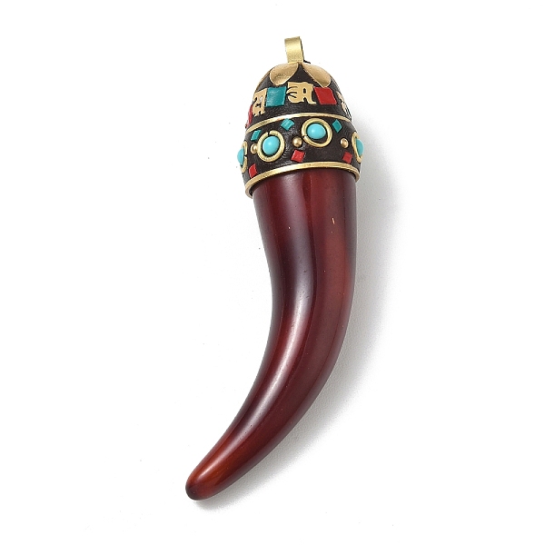 真鍮、樹脂、ポリマークレイ、天然貝殻を使用した大きなペンダント