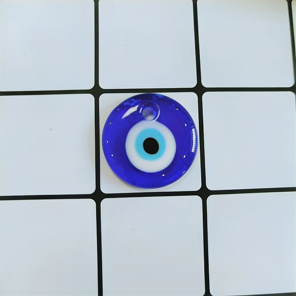 

PandaHall Transparent Glass Pendants, Flat Round with Evil Eye, Blue, 30mm Glass Evil Eye Blue