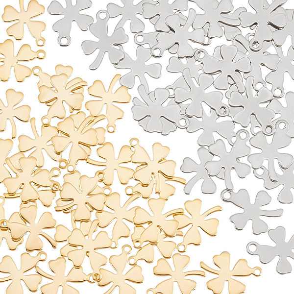 

PandaHall Unicraftale 60Pcs 2 Colors 201 & 304 Stainless Steel Pendants, Clover, Mixed Color, 13.5x10x0.7~0.8mm, Hole: 1mm, 30pcs/color...