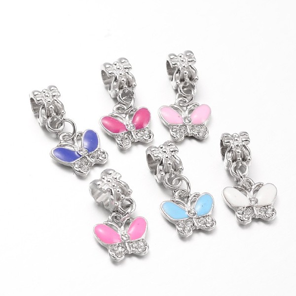 

PandaHall Butterfly Alloy Rhinestone Enamel European Dangle Charms, Large Hole Pendants, Antique Silver, Mixed Color, 23mm, Hole: 5mm Alloy..., Multicolor