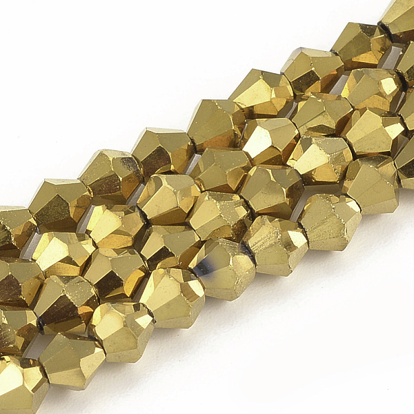 

PandaHall Handmade Metalized Bicone Glass, Golden Plated, 4MM, hole: about 0.5mm Glass Bicone Gold