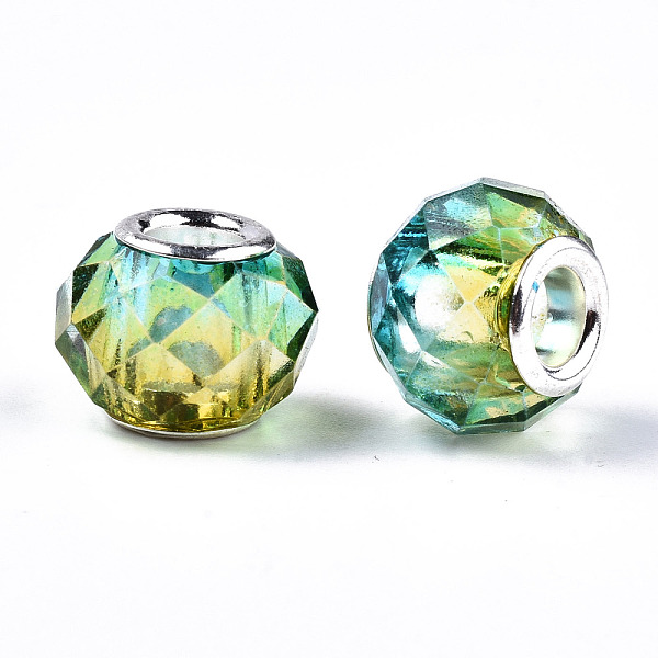

PandaHall Baking Painted Glass European Beads, Large Hole Rondelle Beads, with Platinum Tone Brass Double Cores, Two Tone, Faceted..., Green