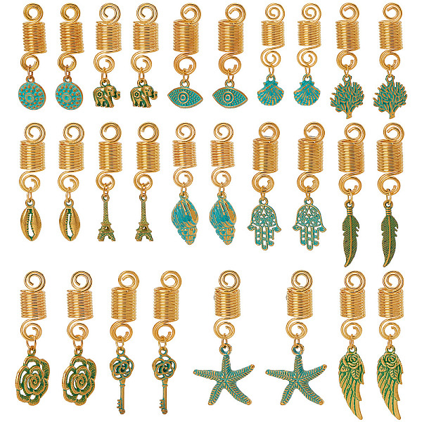 

PandaHall CRASPIRE 22pcs 11 styles Alloy Dreadlocks Beads, Braiding Hair Pendants Decoration Clips, for Hair Styling, Mixed Patterns..., Multicolor