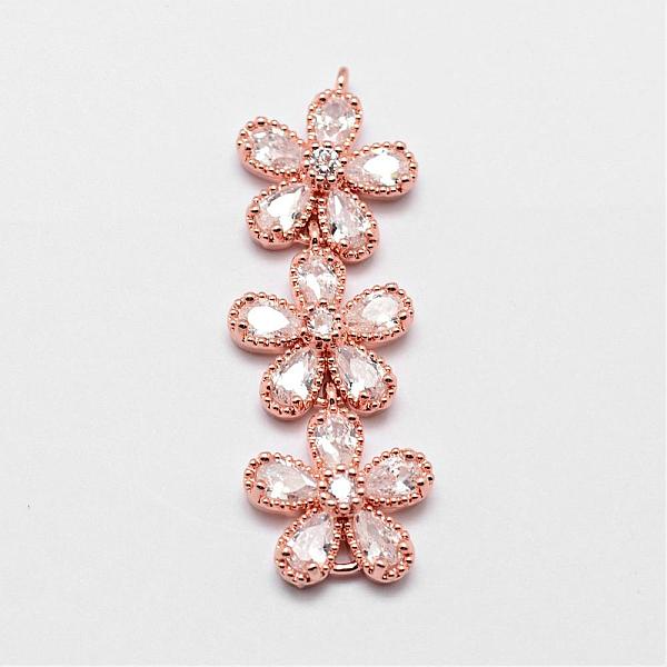 

PandaHall Brass Micro Pave Cubic Zirconia Links, Clear, Flower, Rose Gold, 42x14x5mm, Hole: 1.5mm Brass+Cubic Zirconia Flower Clear