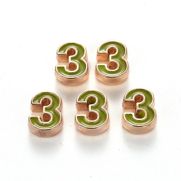 

PandaHall Alloy Enamel Beads, Number, Cadmium Free & Lead Free, Light Gold, Olive Drab, Num.3, 10x7.5x3mm, Hole: 1.5mm Alloy+Enamel Number