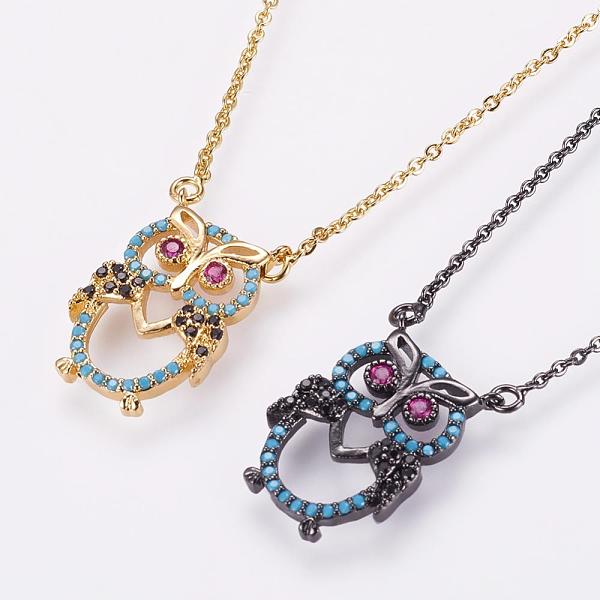 

PandaHall Brass Micro Pave Cubic Zirconia Pendant Necklaces, with Brass Cable Chains, Owl, Mixed Color, 17.7 inch(45cm) Cubic Zirconia