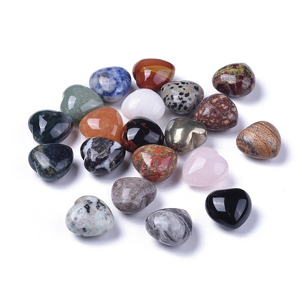 

PandaHall Natural Mixed GemStone, Heart Love Stone, Pocket Palm Stone for Reiki Balancing, 20x20x13~13.5mm Mixed Stone Heart