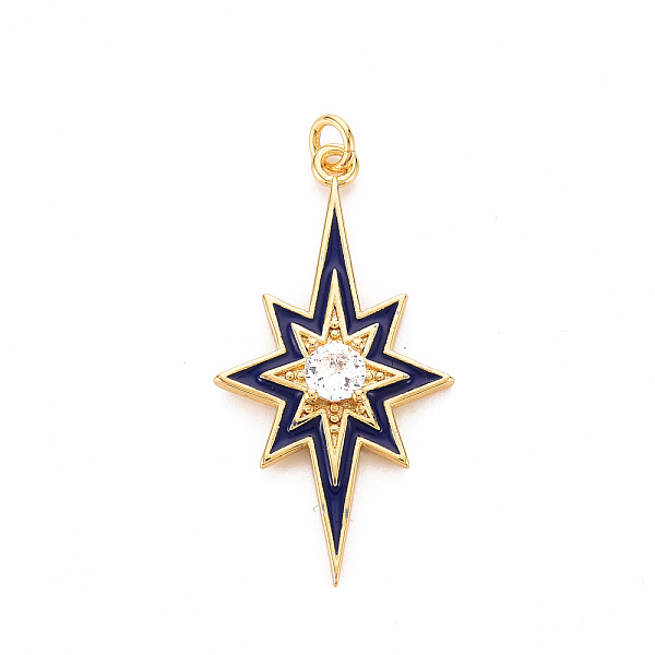 

PandaHall Brass Micro Pave Clear Cubic Zirconia Pendants, with Enamel and Jump Ring, Cadmium Free & Nickel Free & Lead Free, Star, Real 16K..., Blue