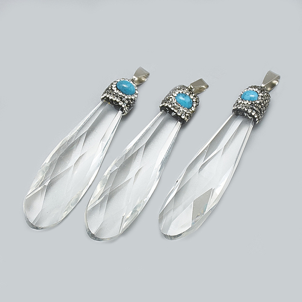

PandaHall Natural Quartz Crystal Big Pendants, Rock Crystal, with Rhinestone, Synthetic Turquoise and Brass Findings, Faceted, teardrop...