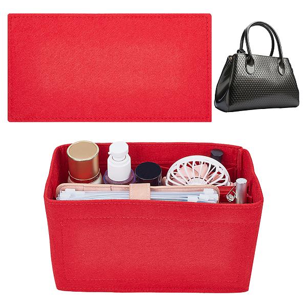 

PandaHall Wool & Nylon Purse Organizer Insert Sets, Felt Bag Organizer with Alloy Zipper, Toiletry Bag Shaper, Red...